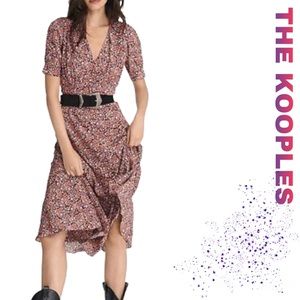 NWT THE KOOPLES Floral V-Neck Short Sleeve Flowy BOHO Dress in Pink & Black!